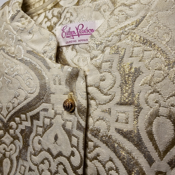 Vintage MCM Evelyn Pearson Lounging Robe Cover-up Cream w/Gold Metallic - Picture 7 of 11